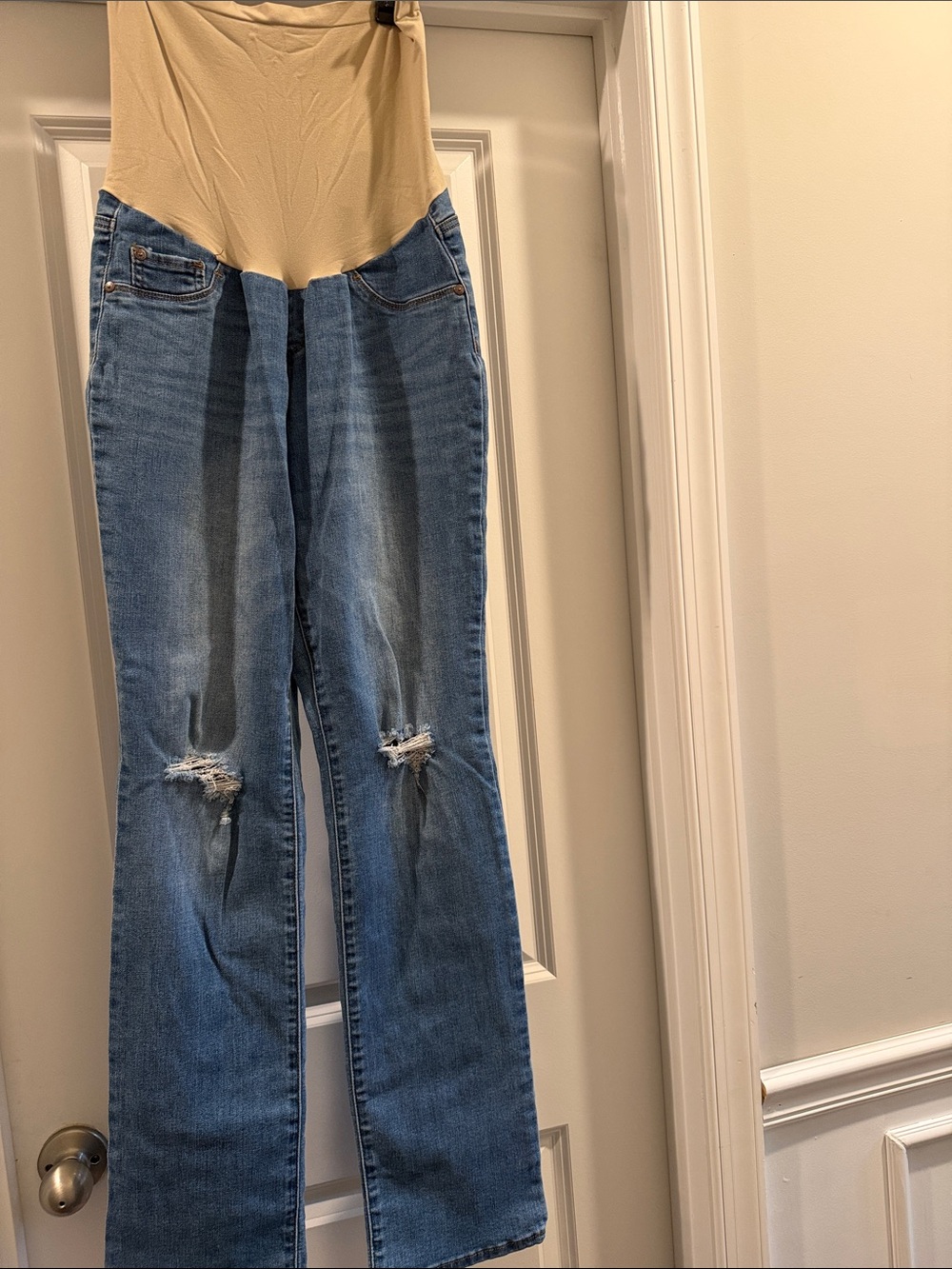Indigo Blue Women's Beige Panel Blue Flare Jeans